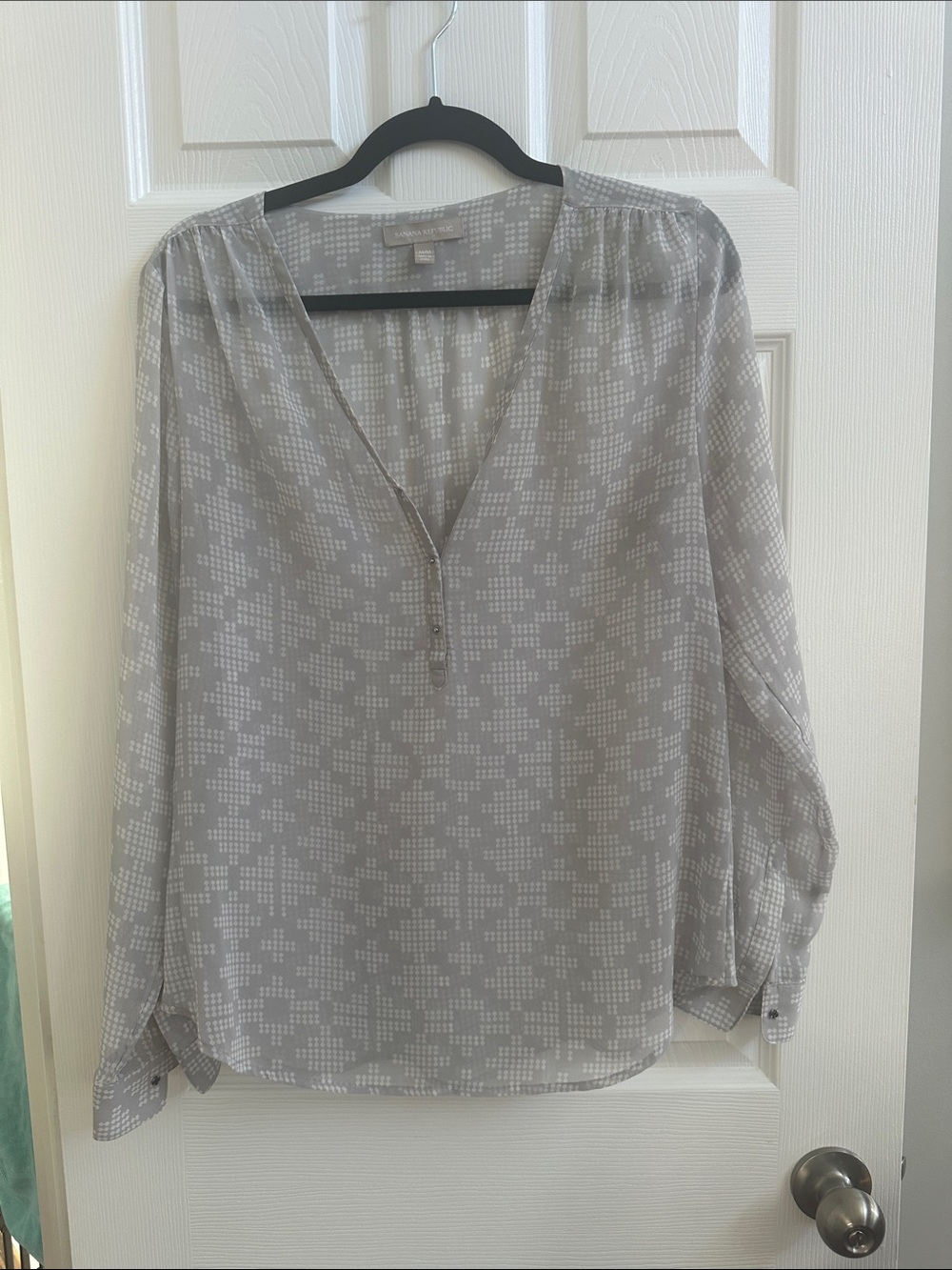 Banana Republic Light Gray Sheer V-Neck Blouse